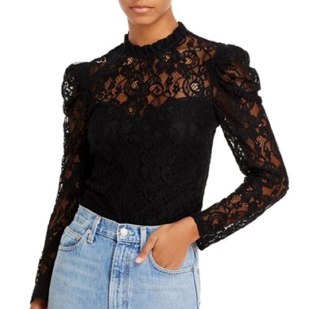 Black lace puff sleeve top